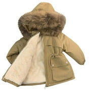 Little Girls Thickened Long Sleeve Parkas Winter Warm Coat Plus Velvet Comfy Jackets Snow Outwear With Pockets For Gifts,Khaki,6 Years